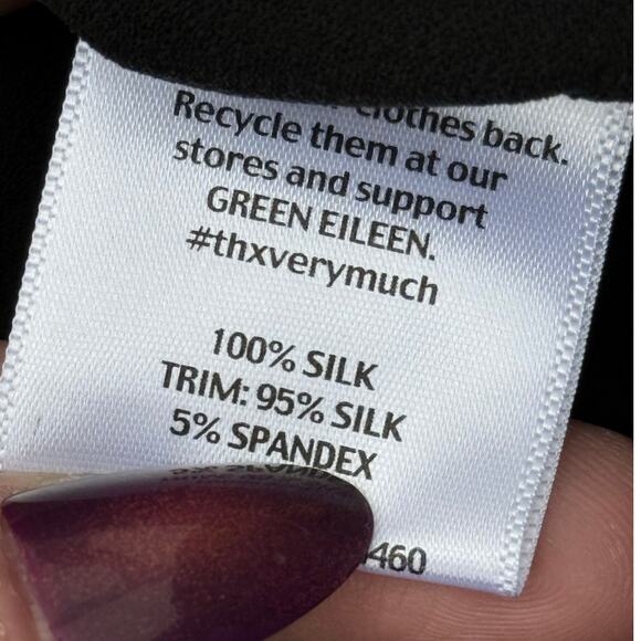 EILEEN FISHER minimalist black 100% silk satin Georgette long sleeve light dress - Picture 11 of 12